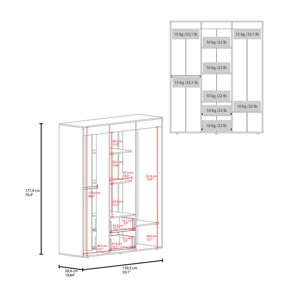 English Elm Stained Walnut Four Door Wardrobe with Rods Shelves and Drawers for Bedroom B062S01863