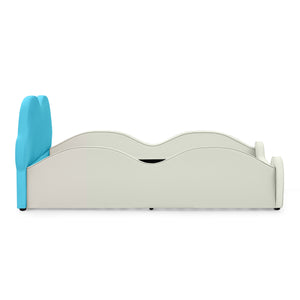 English Elm Twin Cloud Shaped Toddler Bed Upholstered Pu Leather with Guardrails and Storage Pocket Beige,Blue W1413S00187