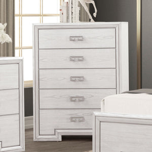 English Elm Transitional Rustic White Tall Chest Solid Wood Dovetail Drawers Bedroom Storage B2741P370876