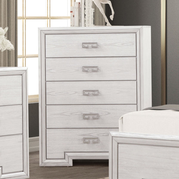 English Elm Transitional Rustic White Tall Chest Solid Wood Dovetail Drawers Bedroom Storage B2741P370876