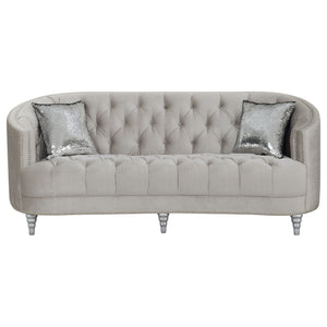 English Elm Dolby Grey Velvet Tufted Sofa with Chrome Nailhead Trim and Silver Turned Legs — 87"L Modern Luxe B062P357805