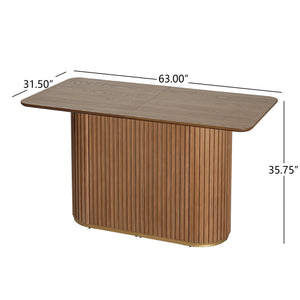 English Elm 63.00"l Tambour Pedestal Counter Table Seats Six with Industrial Mid-century Matte Finish Natural Ash N771P358596A_N771P358597A