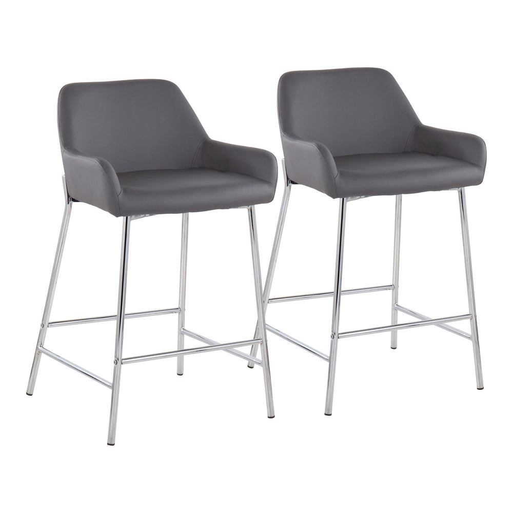 English Elm Daniella Contemporary Counter Stool Set Of 2 In Chrome Metal & Grey Faux Leather For Modern Spaces B202S00051