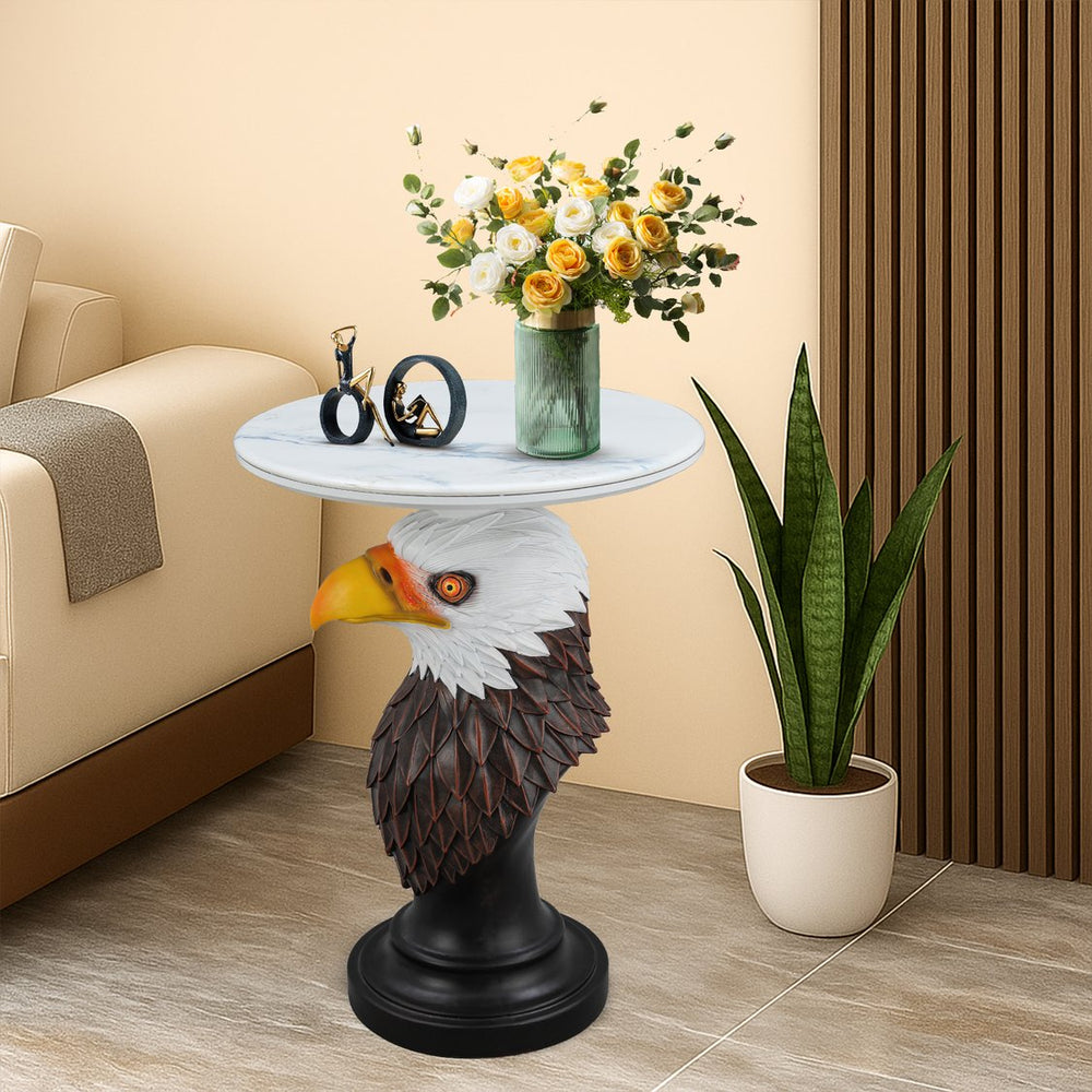 English Elm Horse Head Sculpted Resin End Table with Faux Marble Top for Bold Living Rooms W5398P454680