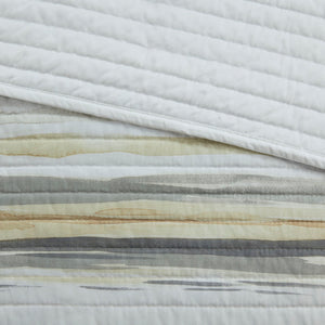 JLA Home Madison Park - 6 Coastal Watercolor Stripe Quilt Set with Embroidered Seashell Pillows, Reversible Modern Look 94 L x 104 W x 0.25H MP13-7945