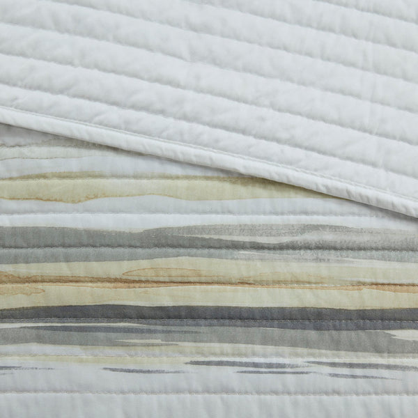 JLA Home Madison Park - 6 Coastal Watercolor Stripe Quilt Set with Embroidered Seashell Pillows, Reversible Modern Look 94 L x 104 W x 0.25H MP13-7945