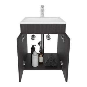 English Elm Bathroom Vanity 45 Meka Black – Compact MDF Unit with Two Drawers, Open Shelf, Modern Durable Design B200P313687