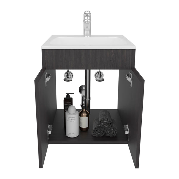English Elm Bathroom Vanity 45 Meka Black – Compact MDF Unit with Two Drawers, Open Shelf, Modern Durable Design B200P313687