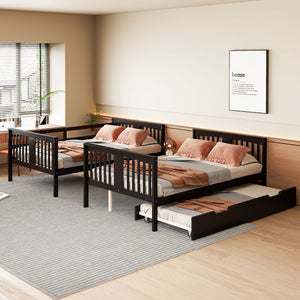 English Elm Full Over Bunk Bed with Twin Trundle Solid Pine Frame Gray Convertible LT100204AAP