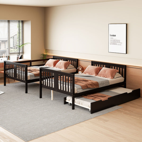 English Elm Full Over Bunk Bed with Twin Trundle Solid Pine Frame Gray Convertible LT100204AAP