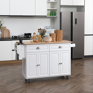 English Elm Homcom Versatile Rolling Kitchen Island With Drop Leaf Bar, Ample Storage, Spice Rack, White Finish W2225S00061