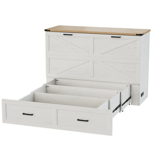 English Elm Queen Murphy Cabinet Bed Rustic Grey Farmhouse Style with Charging Station Storage W5271S00002