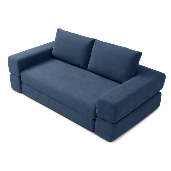 English Elm 81'' Corduroy Floor Sofa Convertible Loveseat Futon Sleeper with Foam Fill and Pillows Blue W1117P459733