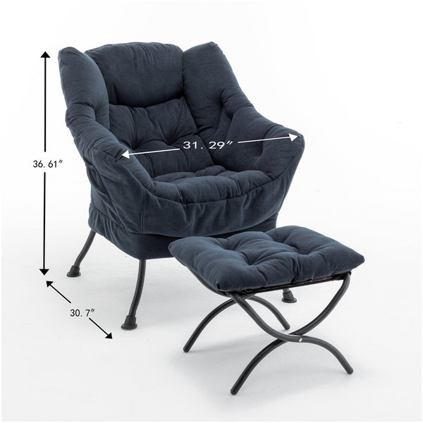 English Elm Accent Recliner Chair With Ottoman – Plush Navy Velvet Lounge Seat For Home, Office & Small Spaces T3903P372941