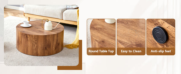 English Elm Cave Stone Patterned Mdf Round Coffee Table for Minimalist Industrial Living Rooms Wood W1151P460952