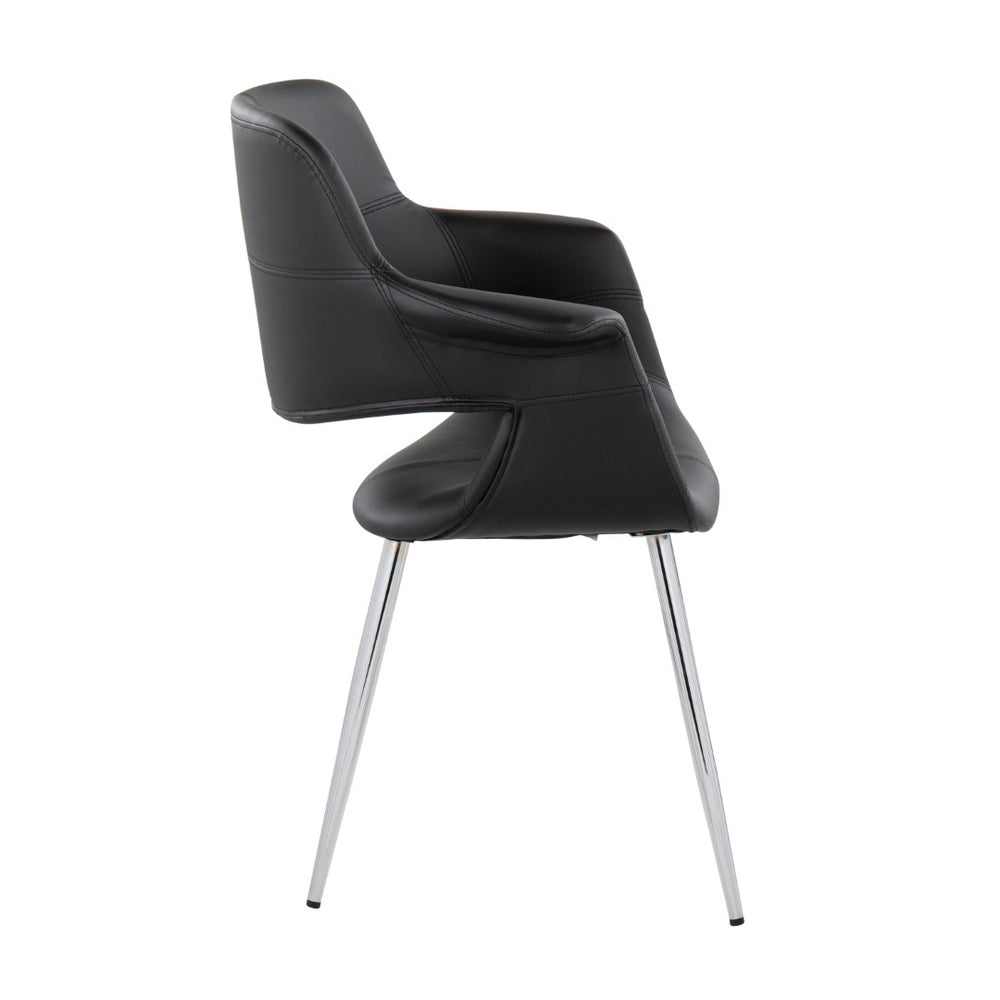 English Elm Vintage Glamour Art Deco Chair Set Of 2 In Chrome Metal & Black Faux Leather For Chic Interiors B202P223669-GIGA