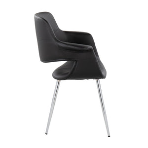 English Elm Vintage Glamour Art Deco Chair Set Of 2 In Chrome Metal & Black Faux Leather For Chic Interiors B202P223669-GIGA