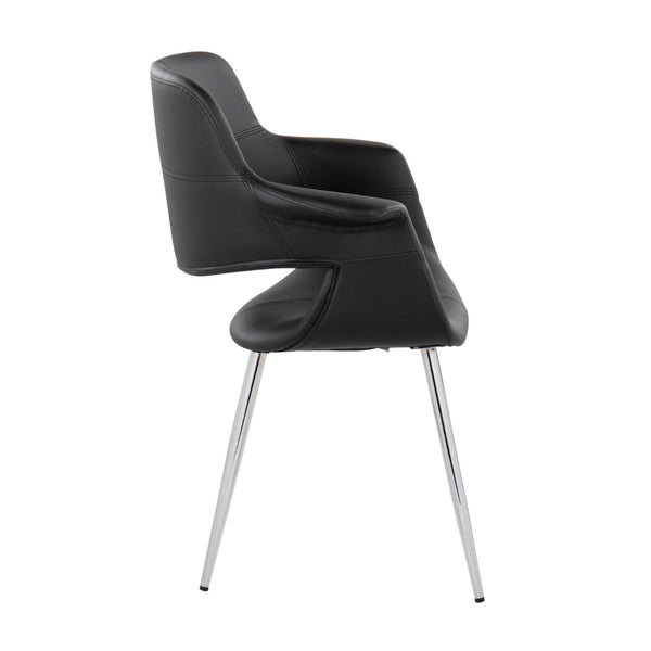 English Elm Vintage Glamour Art Deco Chair Set Of 2 In Chrome Metal & Black Faux Leather For Chic Interiors B202P223669-GIGA