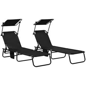 English Elm Outsunny Folding Chaise Lounge Chairs Set Of 2 With Canopy Shade For Pool, Beach, And Patio Fun W2225P200745-GIGA
