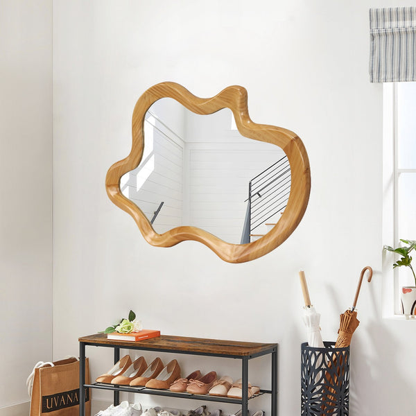 English Elm 33.46" Irregular Wall Mirror with Natural Wood Frame — Organic Flowing Shape, Clear Reflection, Easy Mounting W2295P365037