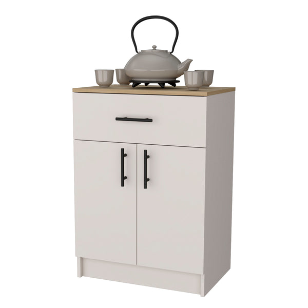 English Elm FM Cope Kitchen Pantry Melamine Cabinet with 2 Doors & Drawer, Compact 23.6" W x 33.5" H Storage Oak B128P217895