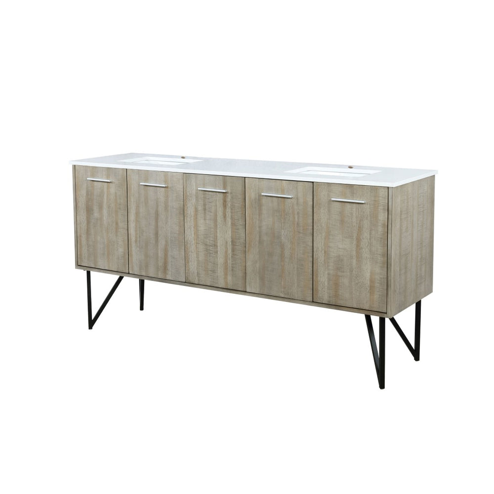 English Elm Rustic Acacia Double Bath Vanity 72" W With White Quartz Top, Ample Storage & Soft-Close Features B2731P259638-GIGA