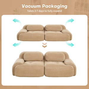 English Elm 82'' Curved Modular Sofa Corduroy Upholstered Two Seat Living Room Lounge Camel W714P323636