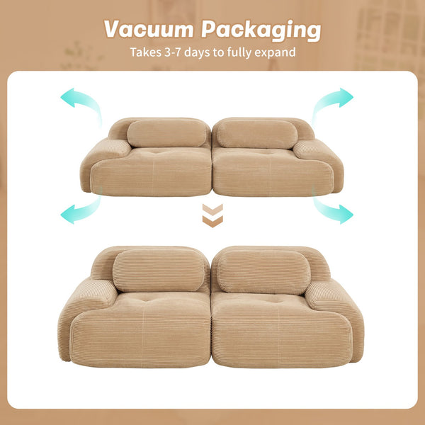 English Elm 82'' Curved Modular Sofa Corduroy Upholstered Two Seat Living Room Lounge Camel W714P323636