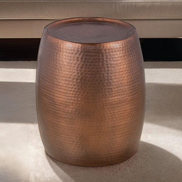 English Elm ET501 Hand-Hammered Drum End Table 21" Height — Textured Aluminum Accent Nightstand with Luxe Finish Copper B009P298420