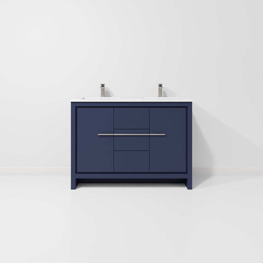 English Elm Navy Blue Double Vanity With White Quartz Top & Gun Metal Faucet - Stylish Storage For Your Bath B2731P259391