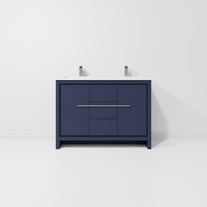 English Elm Navy Blue Double Vanity With White Quartz Top & Gun Metal Faucet - Stylish Storage For Your Bath B2731P259391