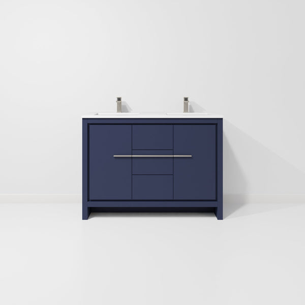English Elm Navy Blue Double Vanity With White Quartz Top & Gun Metal Faucet - Stylish Storage For Your Bath B2731P259391
