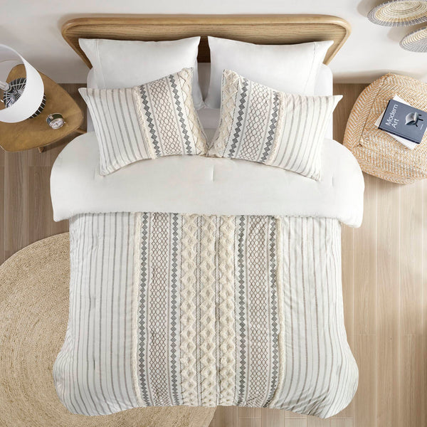 English Elm Cotton Imani Comforter Mini Set with Tufted Chenille Geometric Print, OEKO-TEX Soft King Bedding Ivory 21.65 L x 22.83 W x 10.63 H B035128794