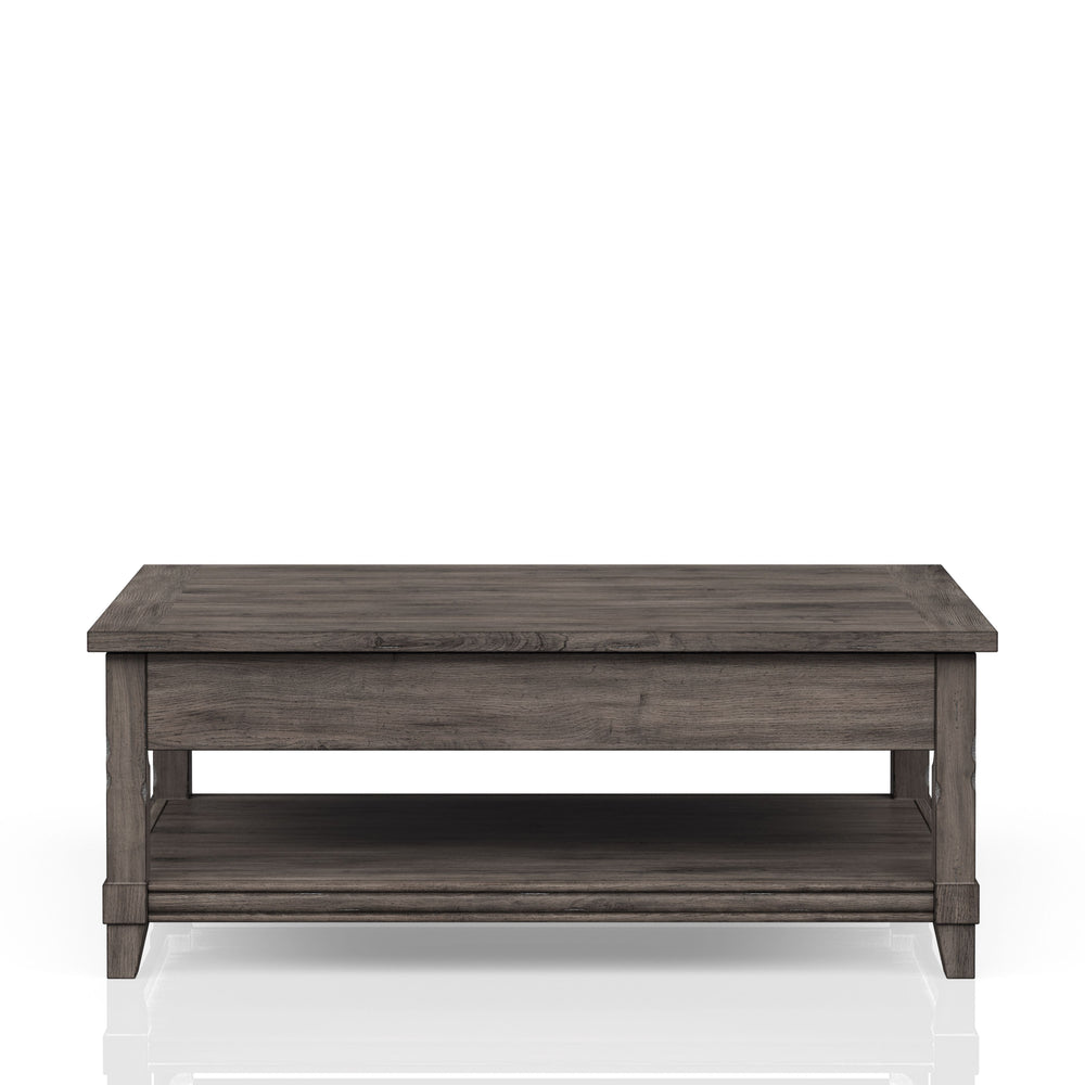 English Elm Lift Top Rustic Gray Cocktail Table with Casters, Solid Wood & MDF, Lift Storage Shelf, Sturdy Moving Table - Durable Design B2699P208928