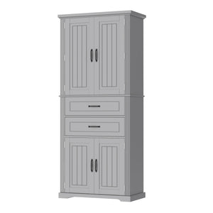 English Elm [video] Floor to Ceiling Matte Storage Cabinet with Drawers Shelves and Adjustable Interior Gray N759P407762E
