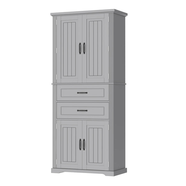 English Elm [video] Floor to Ceiling Matte Storage Cabinet with Drawers Shelves and Adjustable Interior Gray N759P407762E