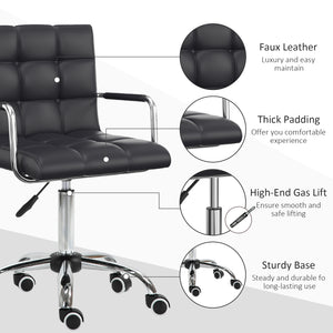 English Elm HOMCOM PU Leather Office Chair with Mid-Back Support, Adjustable Height, 360° Swivel Wheels, Black W2225P173830