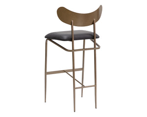 Sunpan Gibbons Mid-Century Modern Barstool - Handcrafted Leather Design with Unique Artisan Charm Antique Brass / Charcoal Black Leather