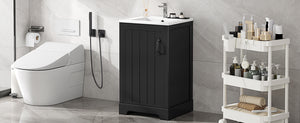 English Elm 20" Modern Bathroom Vanity With Soft-Close Door, Adjustable Shelf & Stylish Black Finish For Storage N725P351852B