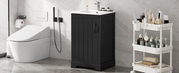English Elm 20" Modern Bathroom Vanity With Soft-Close Door, Adjustable Shelf & Stylish Black Finish For Storage N725P351852B