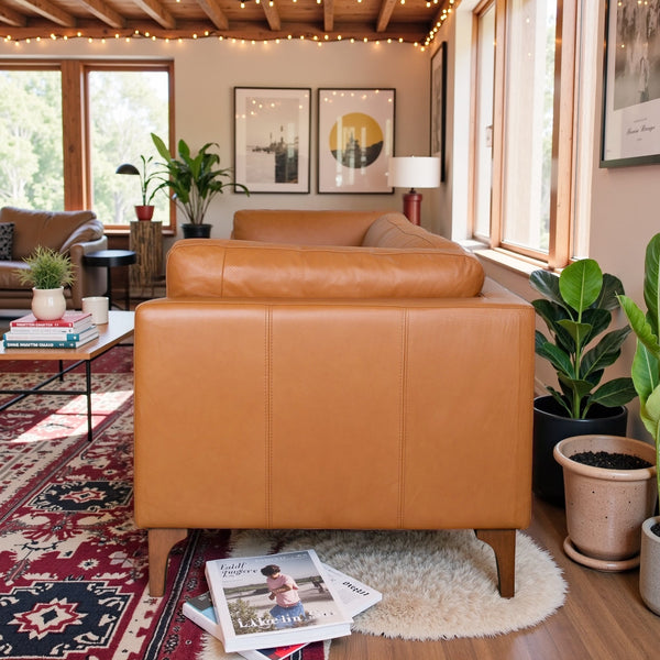 English Elm Uvalde Vegan Leather Sofa with Tapered Legs and Low Profile Mid-century Design B183P423282