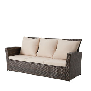 English Elm 67.7" Outdoor Wicker Three Seat Sofa High Back Pe Frame Patio Lounge Furniture Beige B082P455183