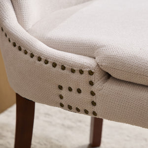 English Elm Modern Dining Chairs Set of 2 with Double-Layer Cushioned Chenille Upholstery, Curved Solid Wood Legs Beige W1143P207917