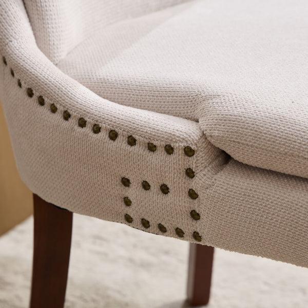 English Elm Modern Dining Chairs Set of 2 with Double-Layer Cushioned Spring+Sponge Comfort, Curved Solid Wood Legs, Mid Back Elegance for Living & Dining Room Beige W1143P207917