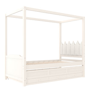 English Elm Full Bunk Bed with Trundle Bookshelf Storage Pine Frame Car Design for Kids W1580S00315