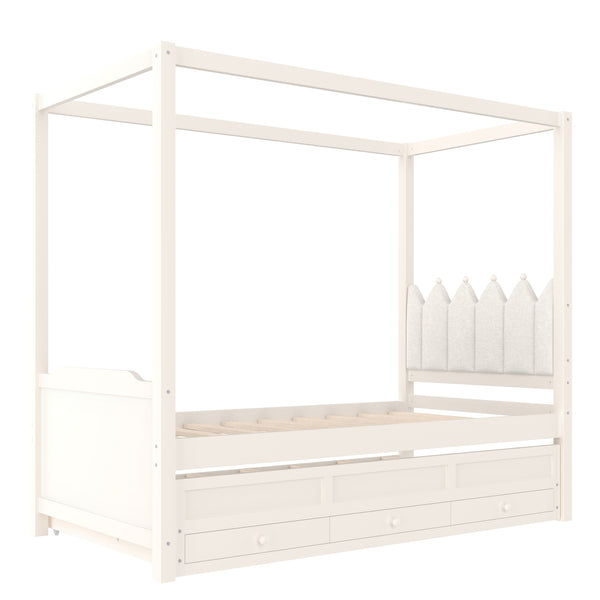 English Elm Full Bunk Bed with Trundle Bookshelf Storage Pine Frame Car Design for Kids W1580S00315