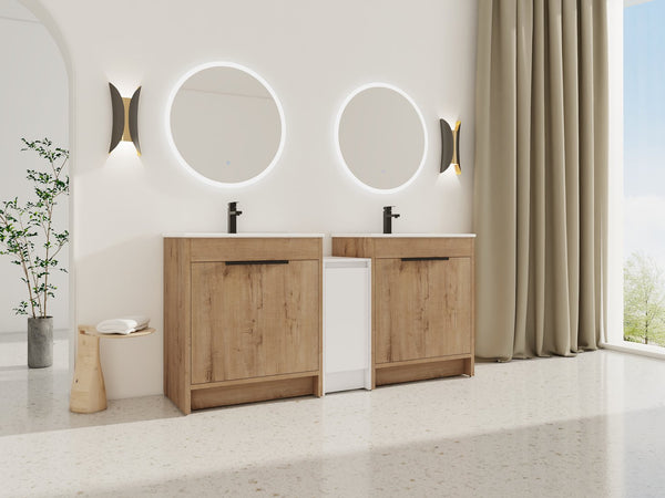 English Elm 72 Inch Freestanding Bathroom Vanity With Ceramic Sink, Soft-Close Doors, And Ample Storage Space W999S00323