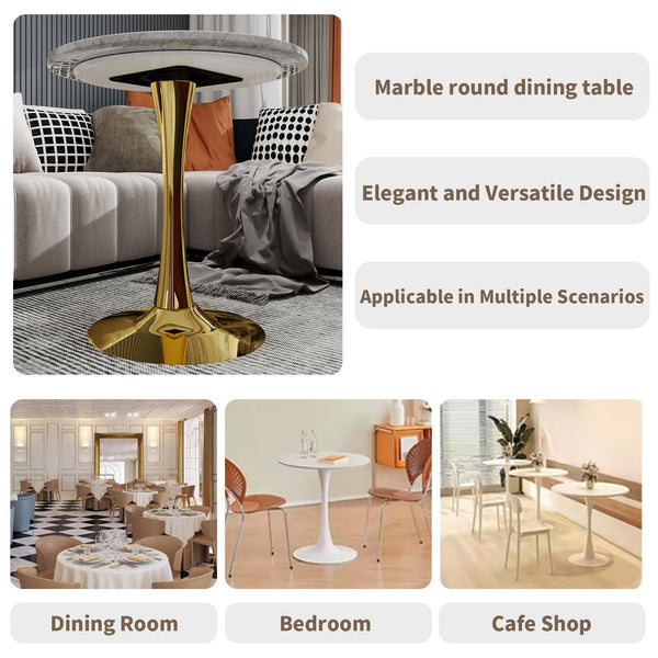 English Elm Marble-Top Round Side Table With Gold Pedestal Base - Chic Accent For Modern Living Spaces W1935P353522