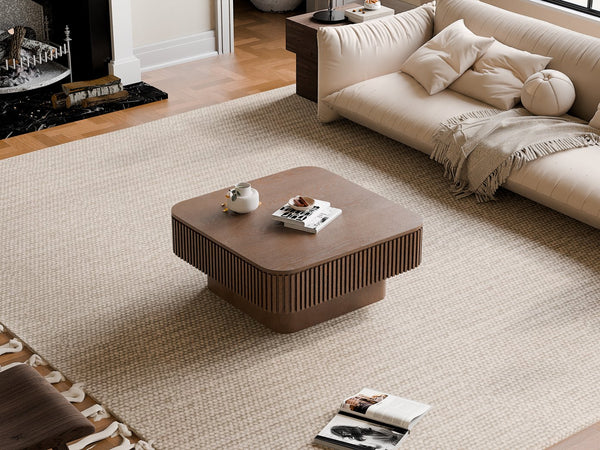English Elm 31.5'' Square Wood Veneer Flip Top Storage Coffee Table with Slat Detail for Living Rooms Walnut W1435P375246