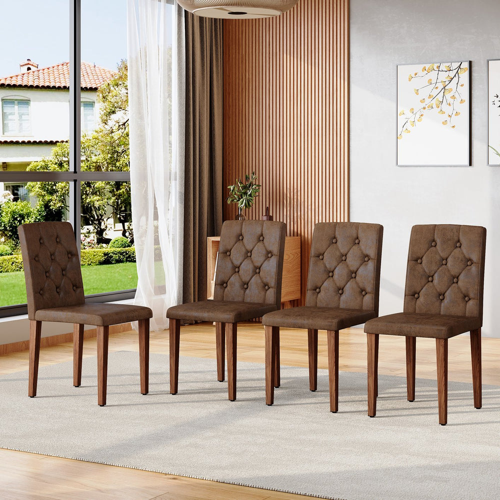 English Elm 4-piece Brown Suede Dining Chair Set with Tufted Back and Walnut Metal Legs W1151P361169